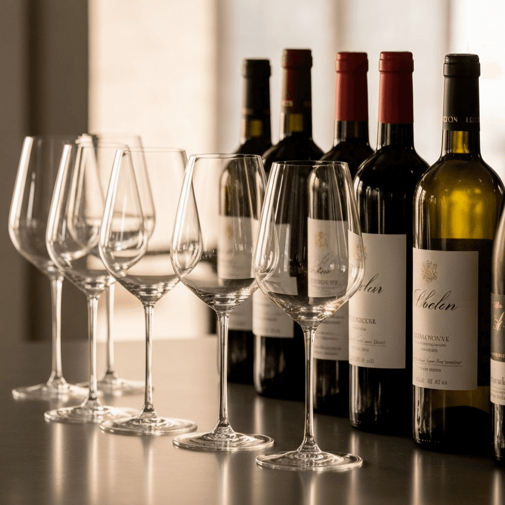 Bunte Weinflaschen in Aquarell-Stil